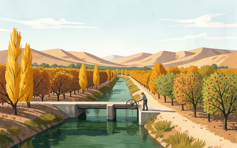 An illustration for this edition's lead story: Headgates Drop This Week as Valley Irrigation Season Concludes