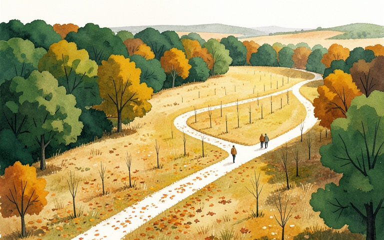 An illustration for this edition's lead story: 519 Native Trees Take Root Along Restored Nature Trails