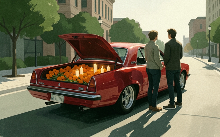 An illustration for this edition's lead story: Lowriders and Altars Take Over Congress Avenue Today