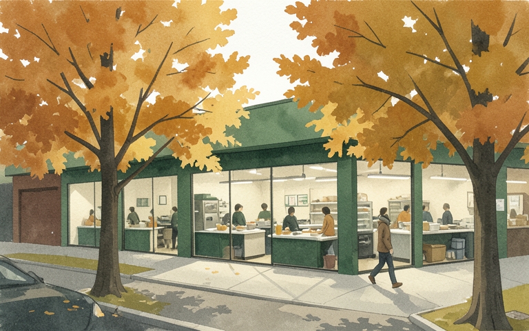 An illustration for this edition's lead story: Flapjacks on the Griddle at Elmwood Avenue This Morning