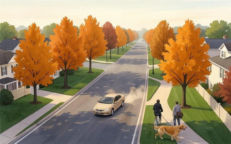 An illustration for this edition's lead story: Lighter Commutes and Quieter Roads as Fall Break Begins