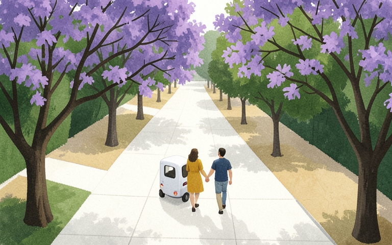 An illustration for this edition's lead story: Sidewalk Delivery Robots Face City Hall Rules Tonight