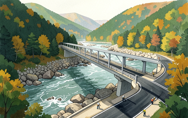 An illustration for this edition's lead story: Final Tie-In Work Underway on the New White River Bridge