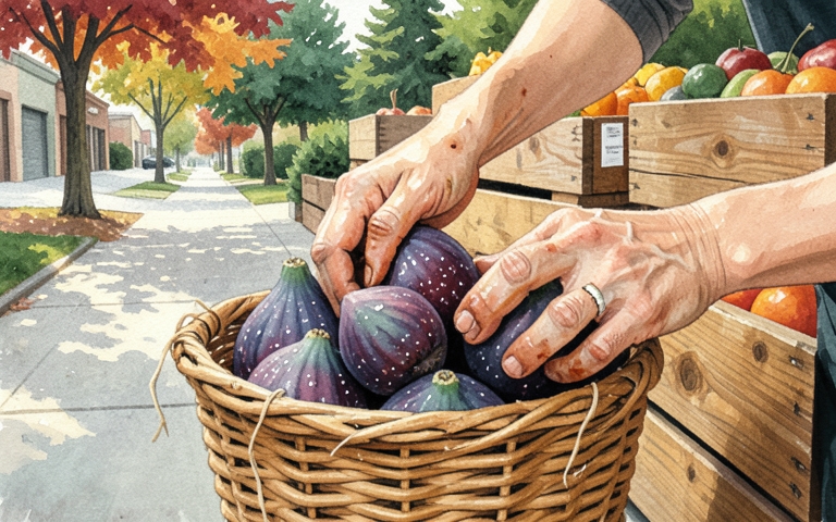 An illustration for this edition's lead story: Downtown Farmers Market Adds Two Extra Weeks