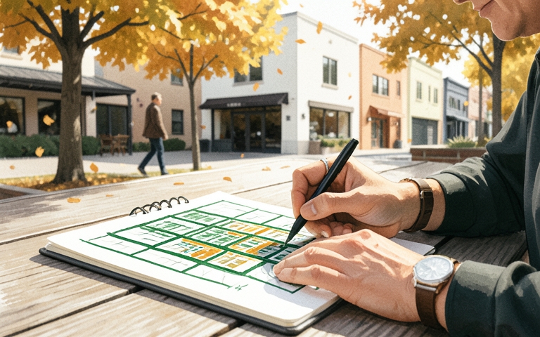 An illustration for this edition's lead story: Long-Range Plan Maps Walkable Hubs and Green Corridors