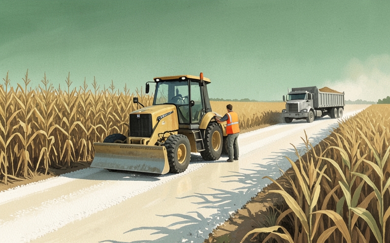 An illustration for this edition's lead story: County Crews Focus on Rural Haul Routes and Winter Grading