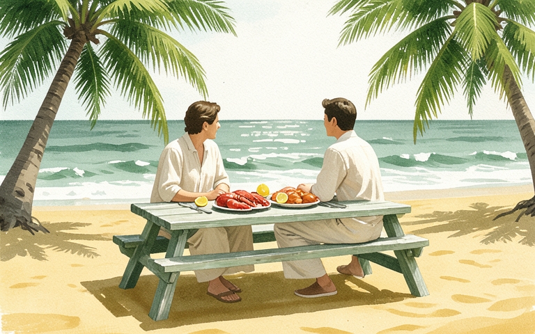 An illustration for this edition's lead story: Stone Crab Season Takes Over the Sand This Weekend