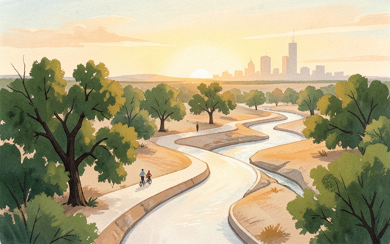 An illustration for this edition's lead story: A 20-Mile Riverfront Transformation Heads to Council Vote