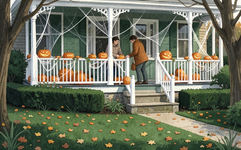 An illustration for this edition's lead story: Nominations Open for the Village's Spookiest Porches