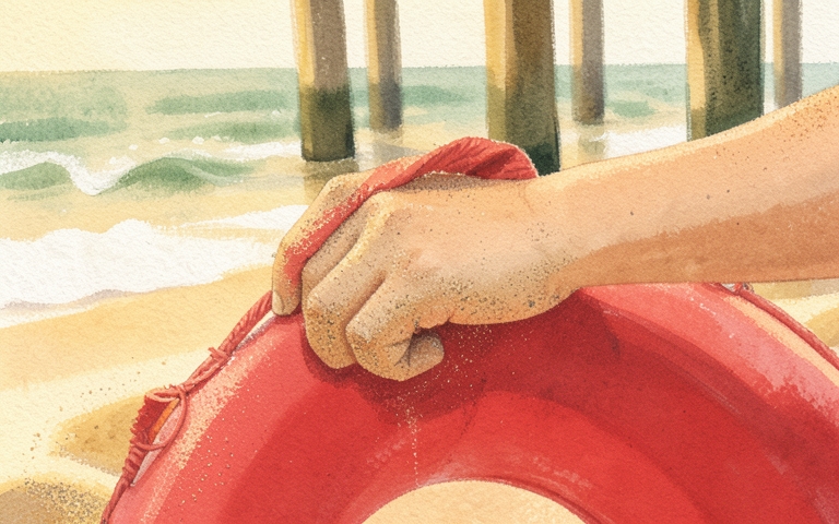 An illustration for this edition's lead story: How a 10-Year-Old Junior Lifeguard Rescued Five Swimmers at the Pier