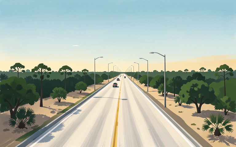 An illustration for this edition's lead story: Suncoast Parkway Southbound Lanes Open for Morning Commuters