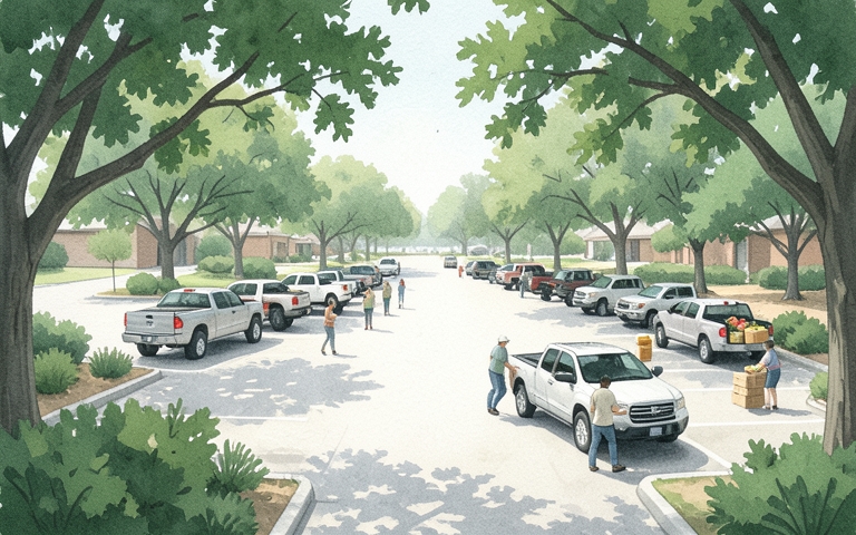 An illustration for this edition's lead story: Drive-Through Food Distribution Set for Friday on Camp Street